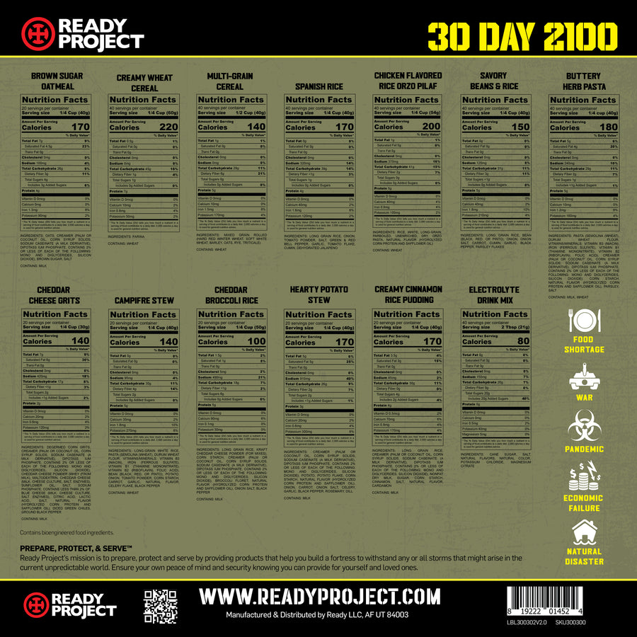 Ready Project® 1 Month / 30 Day 2100 Cal/Day (400 Serving Emergency Food Supply)